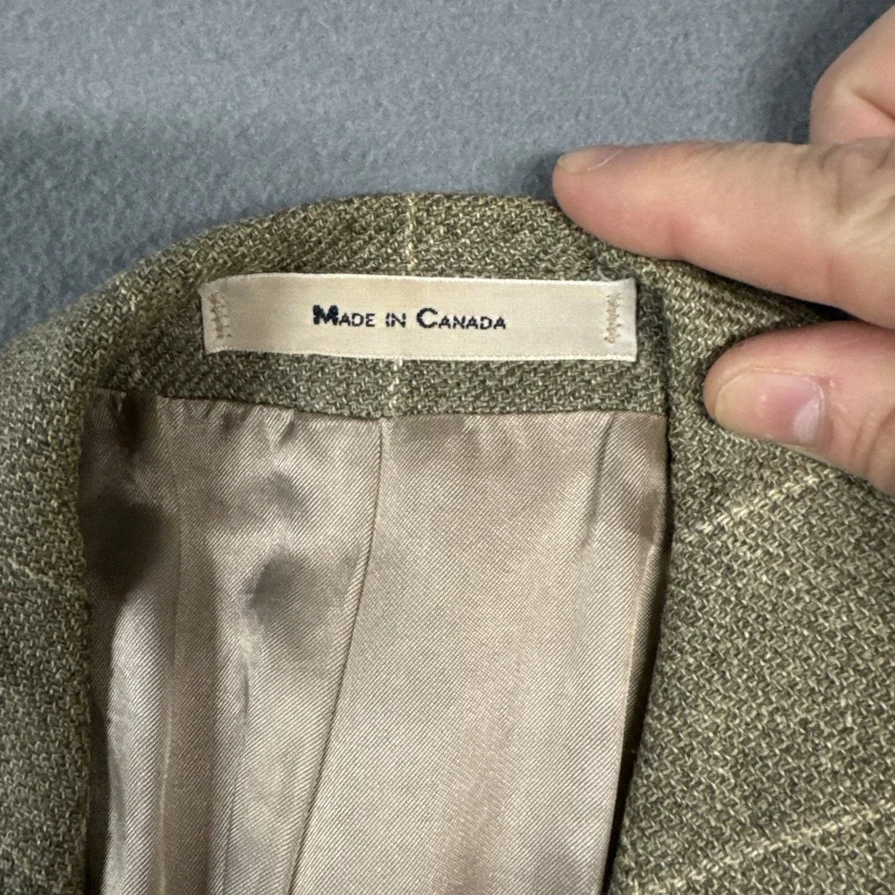 Ralph Ralph Lauren Blazer Mens 46 Tan Heathered Window Check Wool Silk Linen VTG